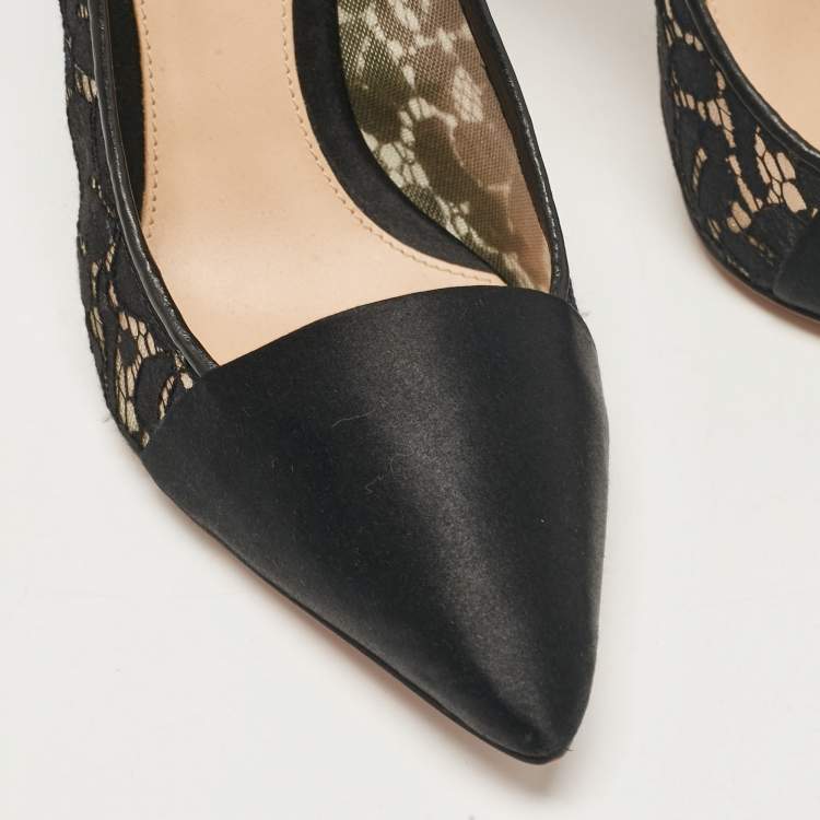 Pre Owned Tory Burch Black Satin and Mesh Pointed Toe Pumps Size 41