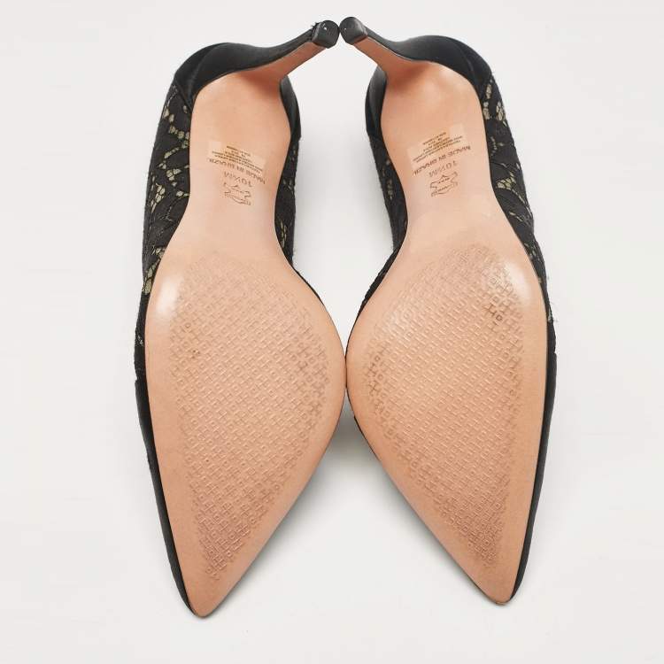 Pre Owned Tory Burch Black Satin and Mesh Pointed Toe Pumps Size 41