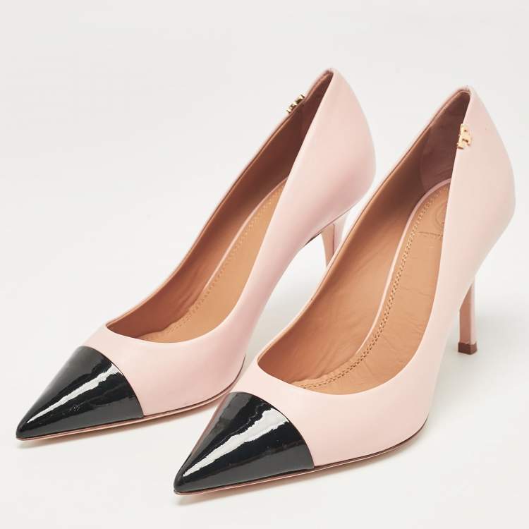 Tory Burch Pink Black Leather Penelope Pointed Toe Pumps 37 Tory Burch TLC