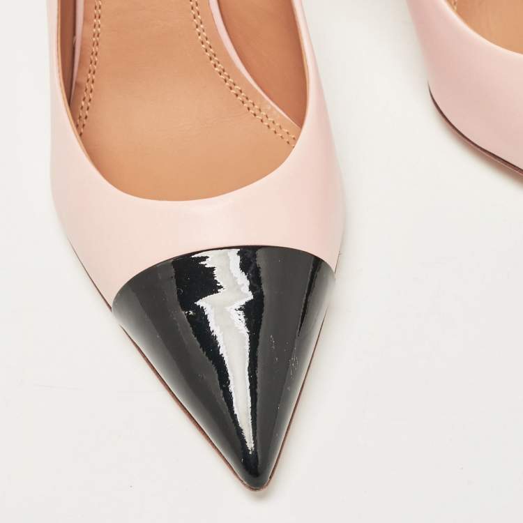 Pre Owned Tory Burch Pink/Black Leather Penelope Pointed Toe Pumps 37