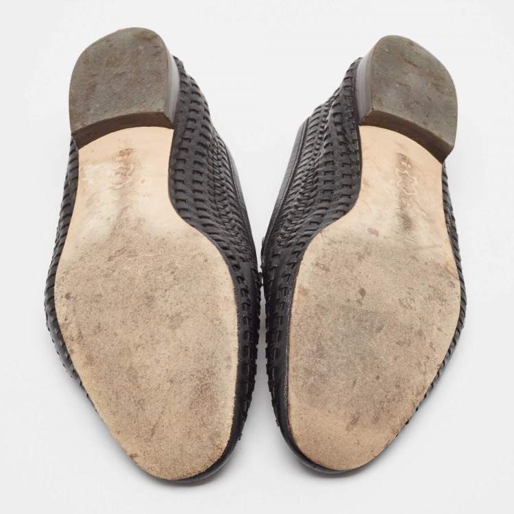 Pre Owned Tory Burch Black Woven Leather Jessa Loafers Size 38.5