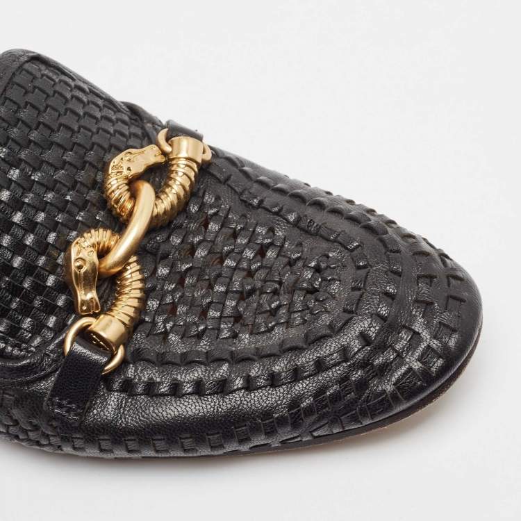 Pre Owned Tory Burch Black Woven Leather Jessa Loafers Size 38.5