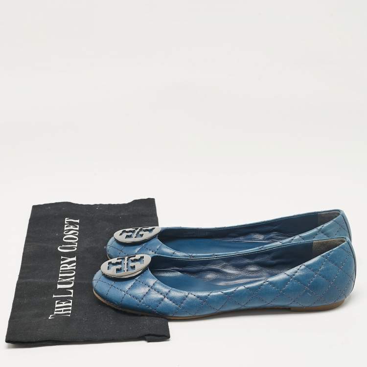 Pre Owned Tory Burch Blue Leather Ballet Flats Size 40