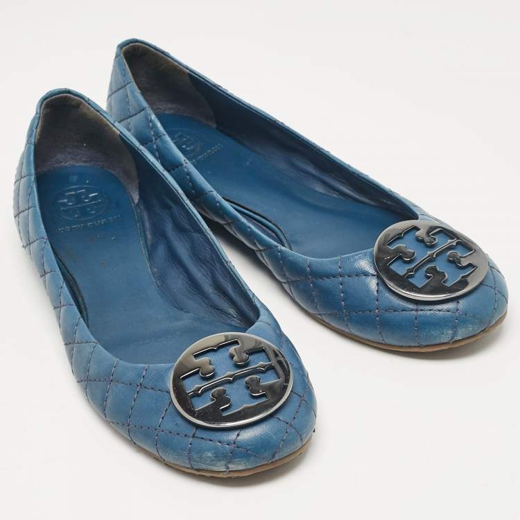 Pre Owned Tory Burch Blue Leather Ballet Flats Size 40