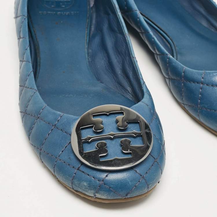 Pre Owned Tory Burch Blue Leather Ballet Flats Size 40