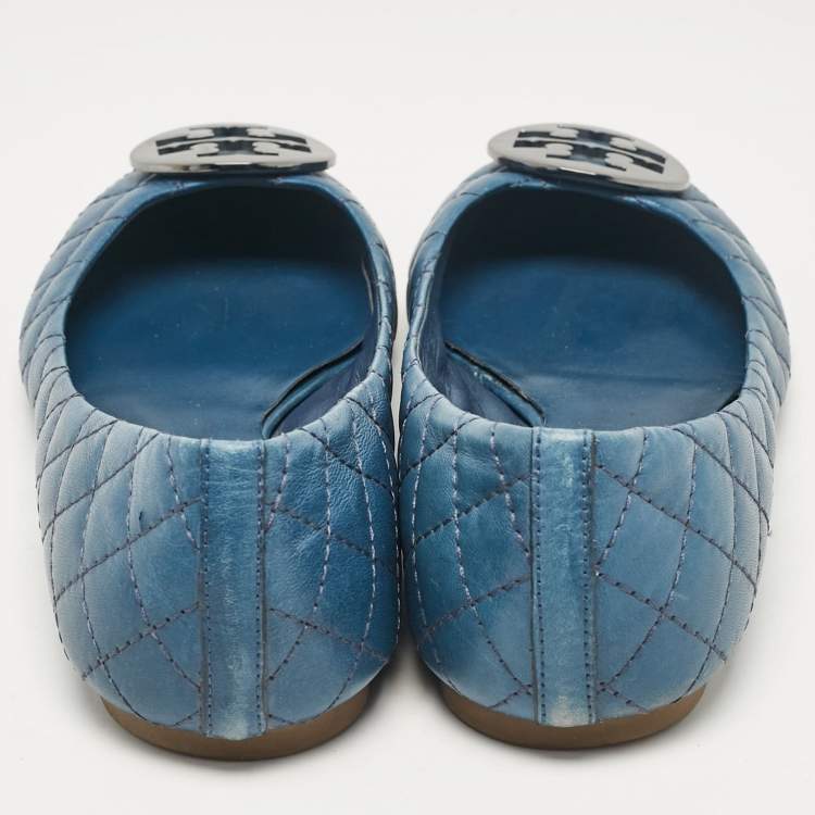 Pre Owned Tory Burch Blue Leather Ballet Flats Size 40