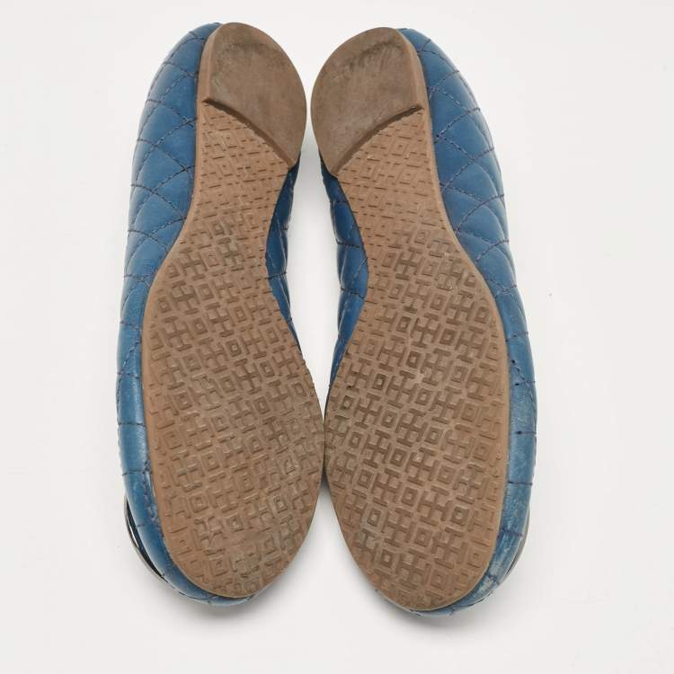 Pre Owned Tory Burch Blue Leather Ballet Flats Size 40
