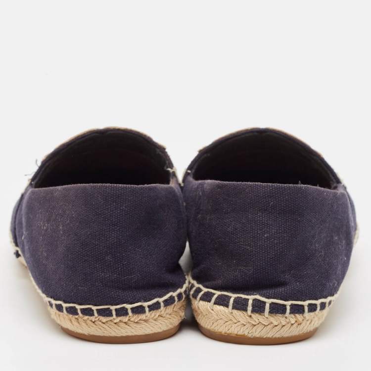 Pre Owned Tory Burch Navy Blue Canvas Poppy Espadrille Flats Size 40
