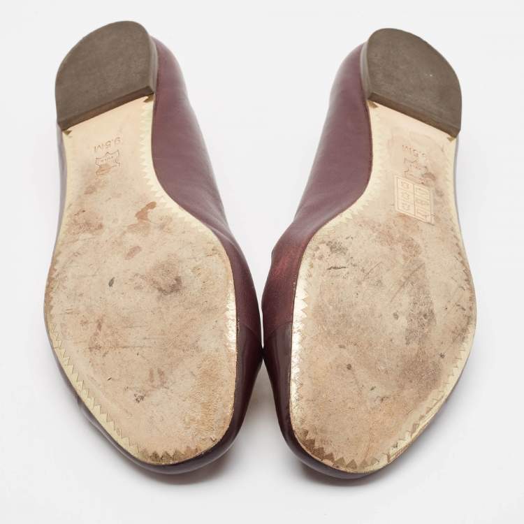 Pre Owned Tory Burch Burgundy Leather and Patent Cap Toe Chelsea Ballet Flats Size 40