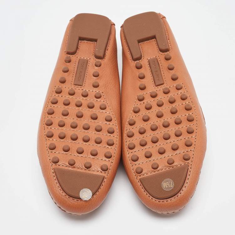 Pre Owned Tory Burch Brown Leather Kira Slip On Loafers Size 37.5