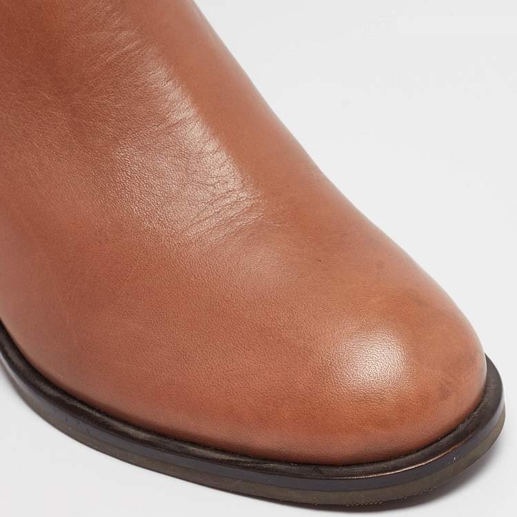 Pre Owned Tory Burch Brown Leather Knee Length Boots Size 37.5