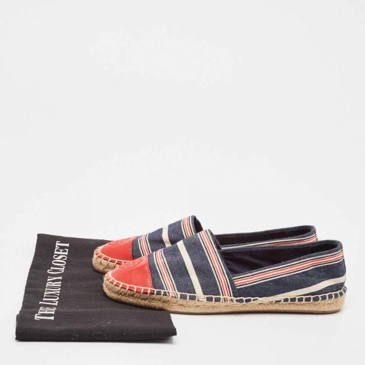 مملوكة مسبقًا Tory Burch Multicolor Denim and Leather Espadrille Flats Size 37.5