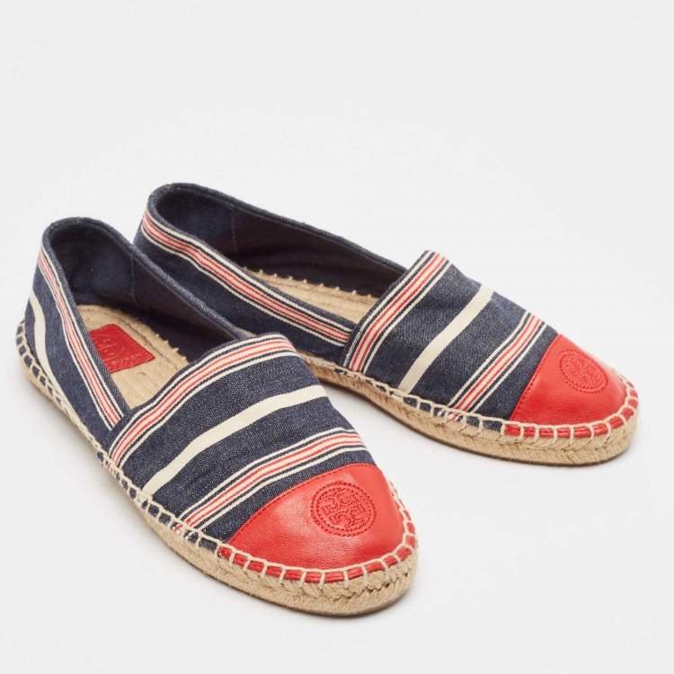 مملوكة مسبقًا Tory Burch Multicolor Denim and Leather Espadrille Flats Size 37.5