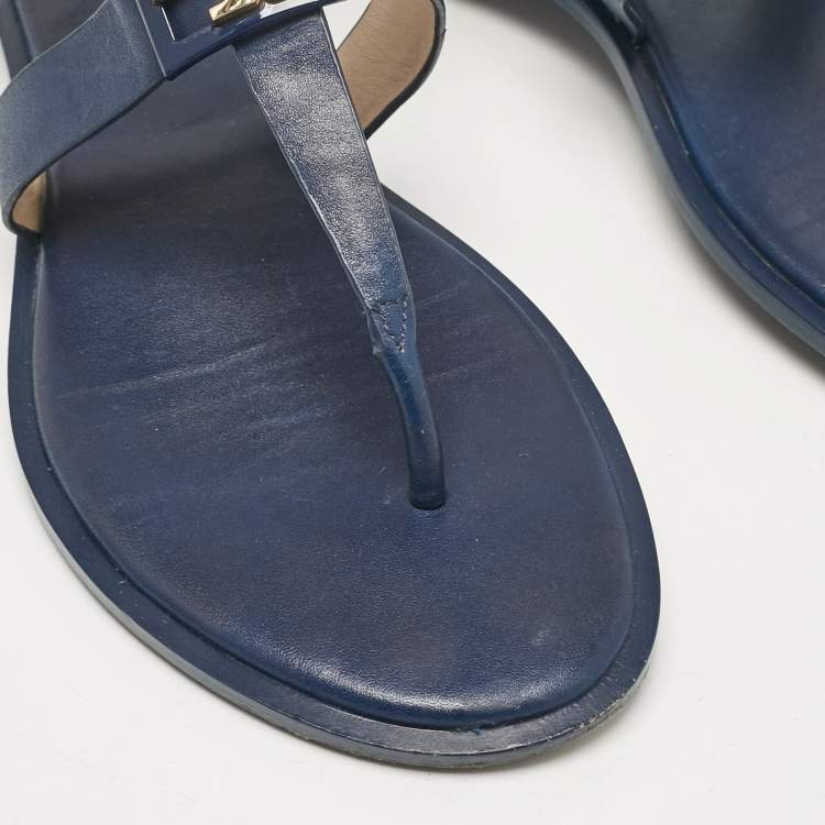 Pre Owned Tory Burch Navy Blue Leather Gigi Thong Flat Sandals Size 38.5