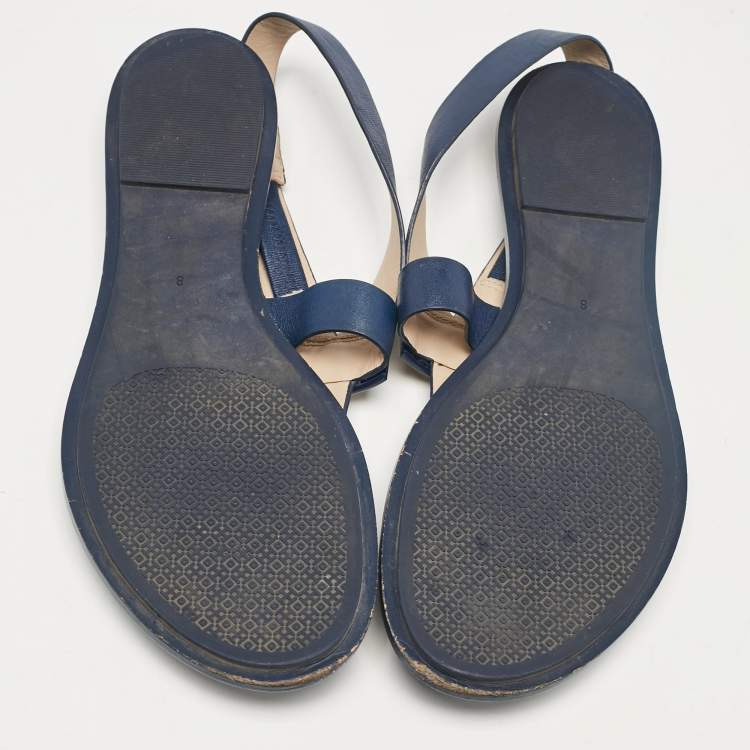 Pre Owned Tory Burch Navy Blue Leather Gigi Thong Flat Sandals Size 38.5