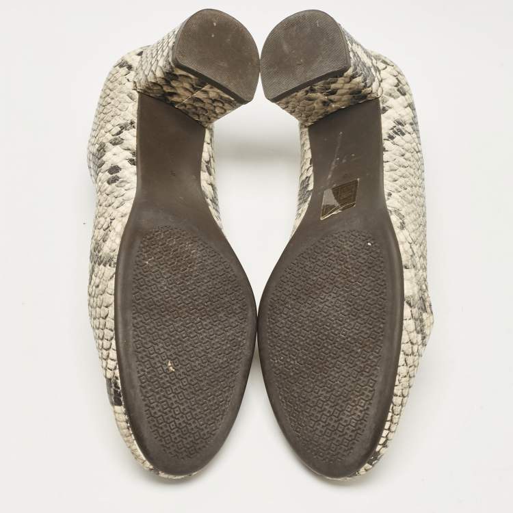 Pre Owned Tory Burch Multicolor Python Embossed Leather Chelsea Block Heel Pumps Size 38.5