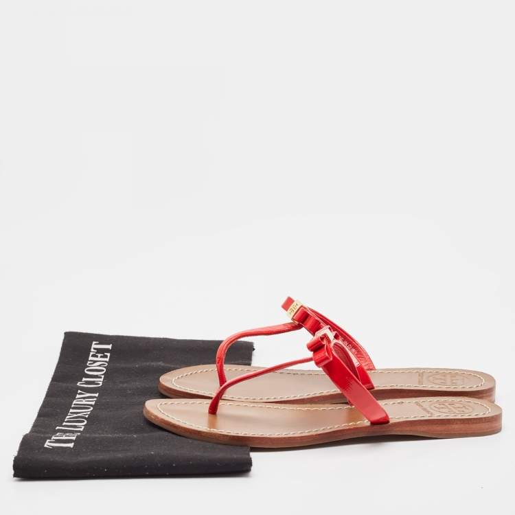 Pre Owned Tory Burch Red Patent Leather Flat Sandals Size 36.5