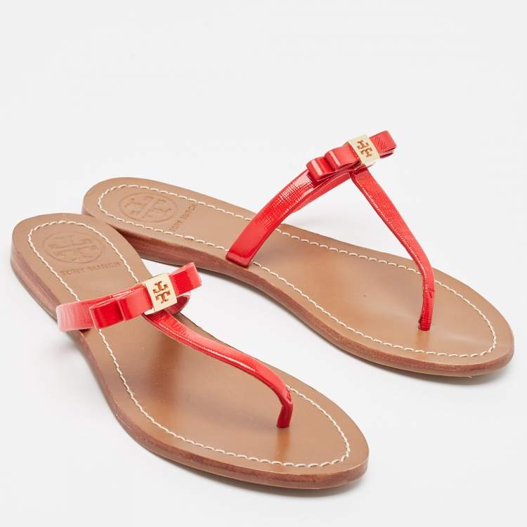 Pre Owned Tory Burch Red Patent Leather Flat Sandals Size 36.5