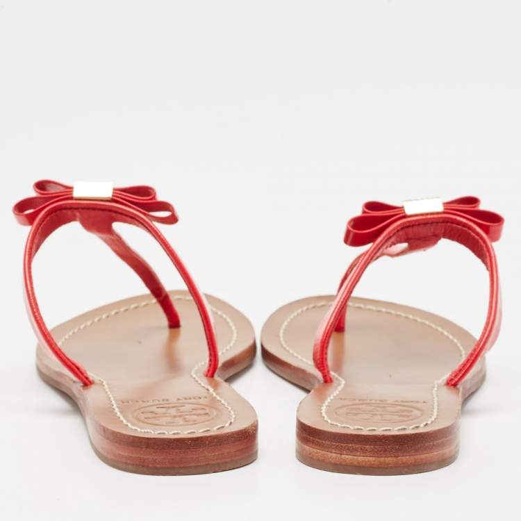 Pre Owned Tory Burch Red Patent Leather Flat Sandals Size 36.5