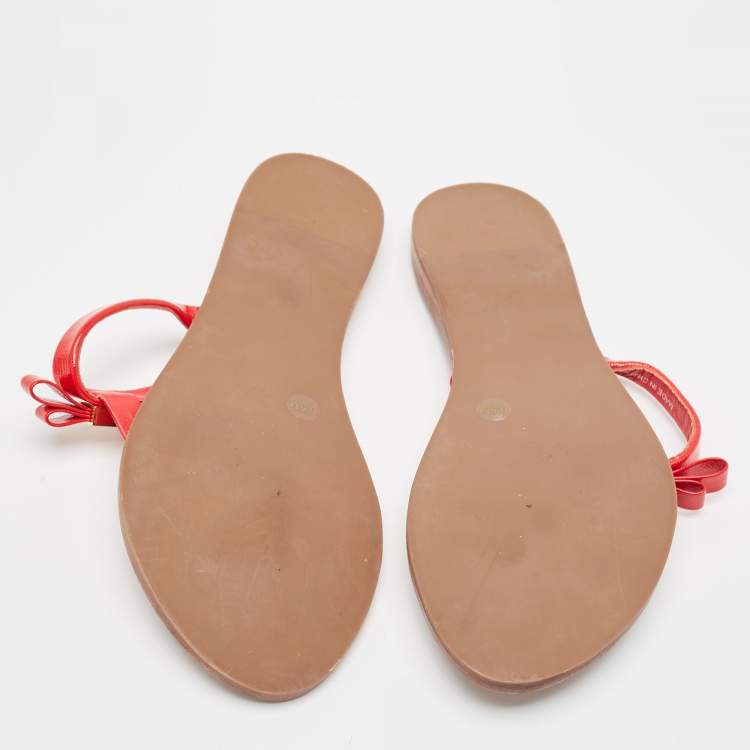 Pre Owned Tory Burch Red Patent Leather Flat Sandals Size 36.5