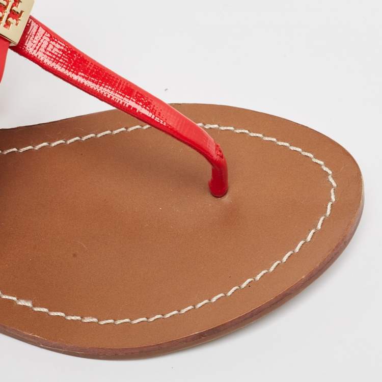Pre Owned Tory Burch Red Patent Leather Flat Sandals Size 36.5