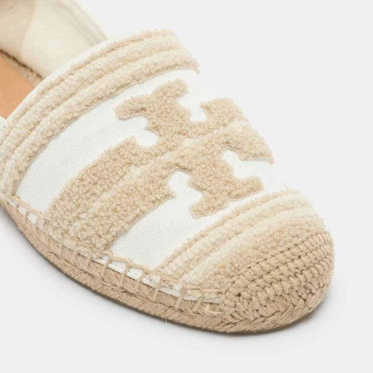 Pre Owned Tory Burch White Canvas Espadrille Flats Size 36.5