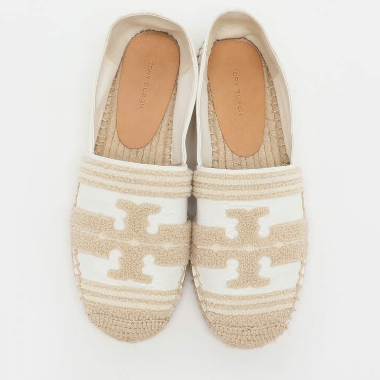 Pre Owned Tory Burch White Canvas Espadrille Flats Size 36.5