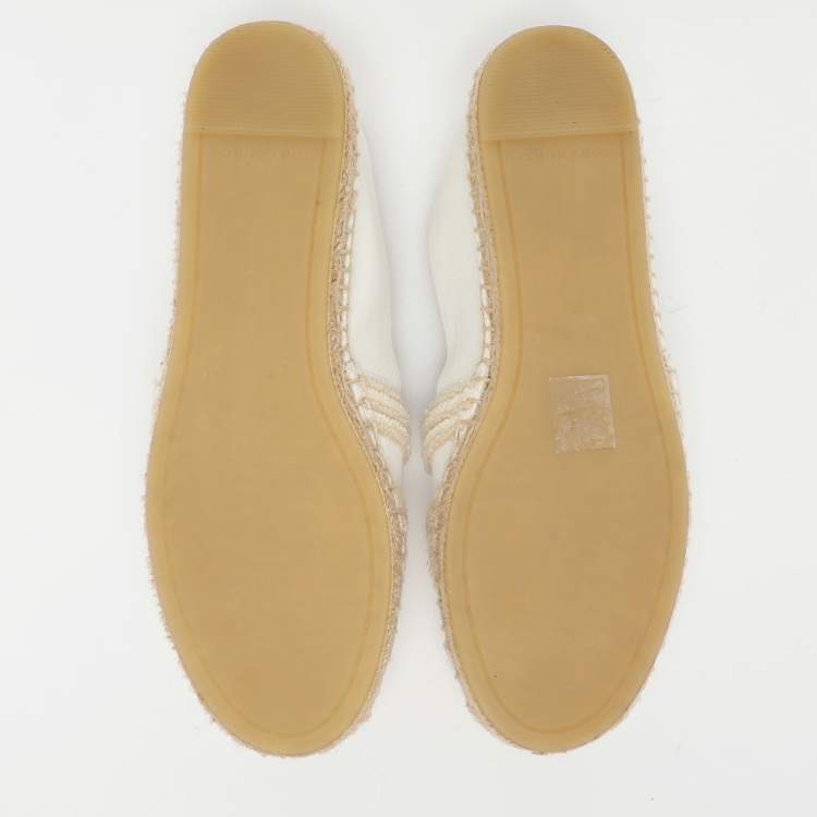 Pre Owned Tory Burch White Canvas Espadrille Flats Size 36.5