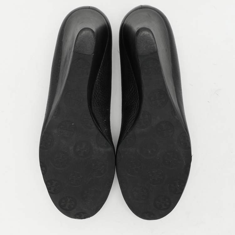 Pre Owned Tory Burch Black Leather Sally Wedge Pumps Size 36.5