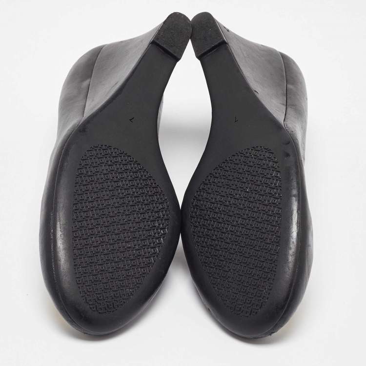 Pre Owned Tory Burch Black Leather Sally Wedge Pumps Size 37
