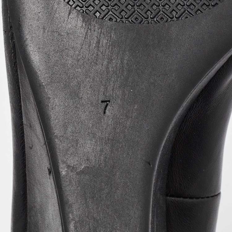 Pre Owned Tory Burch Black Leather Sally Wedge Pumps Size 37
