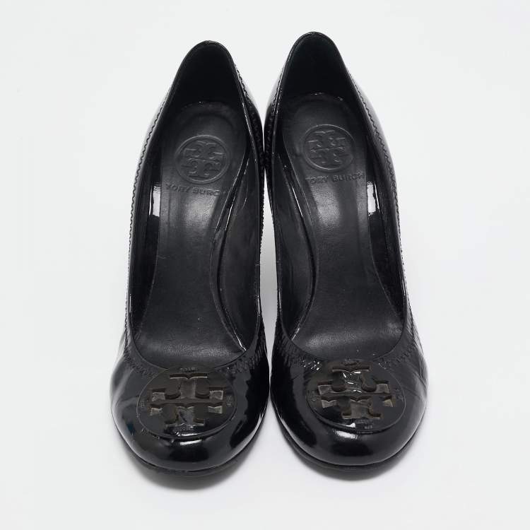 Pre Owned Tory Burch Black Patent Leather Wedge Pumps Size 38