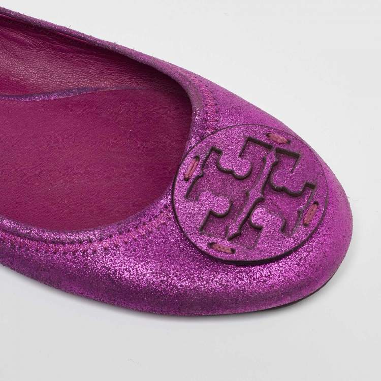 Pre Owned Tory Burch Pink Metallic Leather Reva Scrunch Ballet Flats Size 41