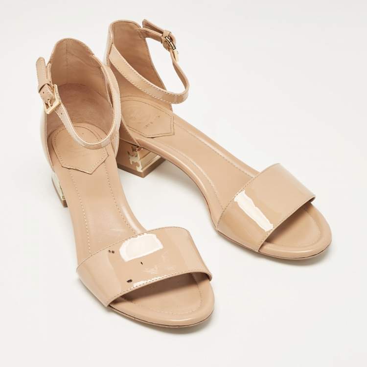 Pre Owned Tory Burch Beige Patent Leather Finley Sandals Size 39