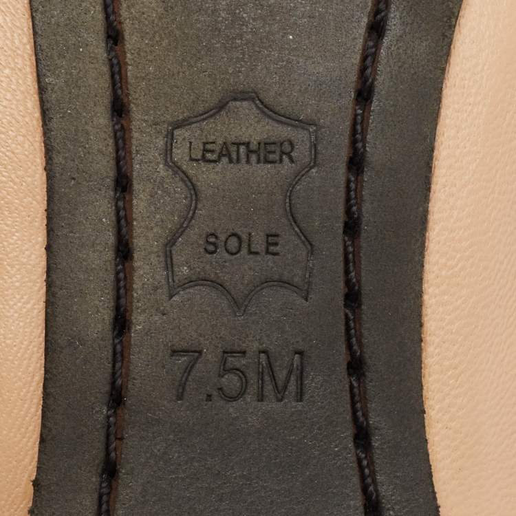 Pre Owned Tory Burch Beige/Black Leather Scrunch Ballet Flats Size 38