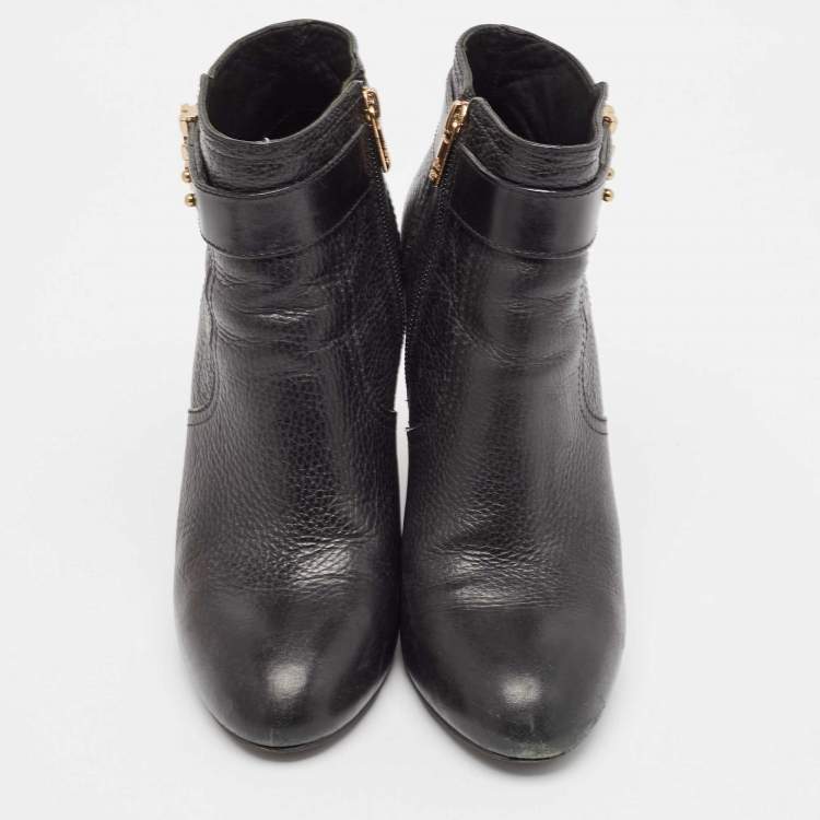 Pre Owned Tory Burch Black Leather Wedge Ankle Length Boots Size 39