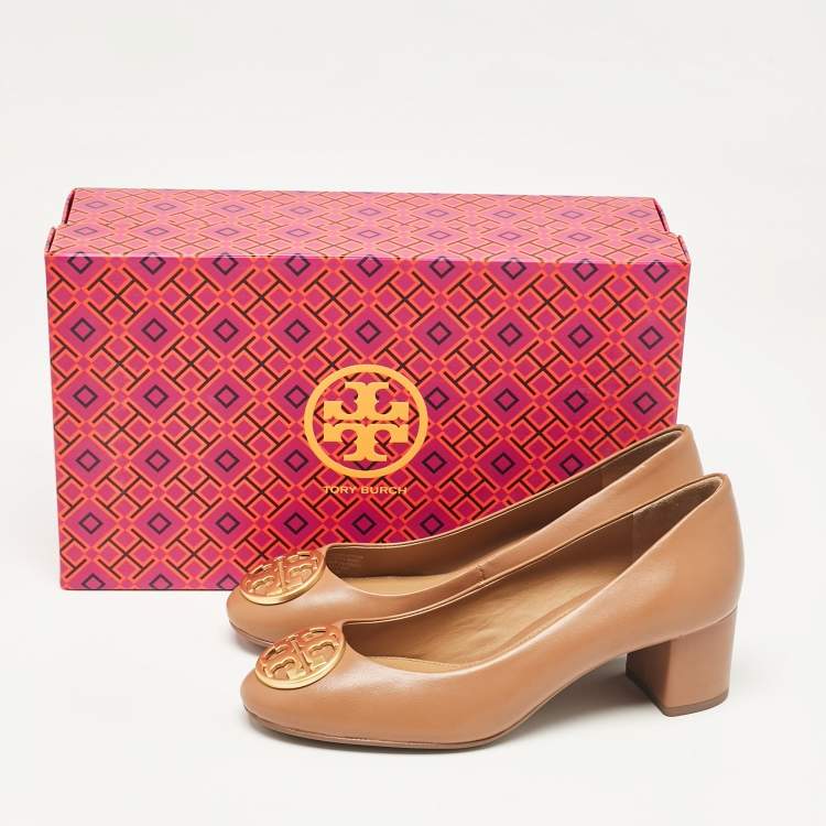 Pre Owned Tory Burch Brown Leather Benton 2 Pumps Size 36
