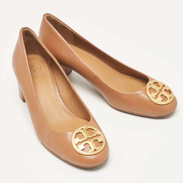 Pre Owned Tory Burch Brown Leather Benton 2 Pumps Size 36