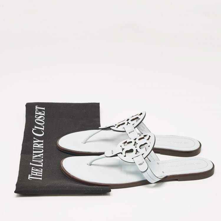 مملوكة مسبقًا Tory Burch Light Blue Leather Miller Thong Flats Size 39