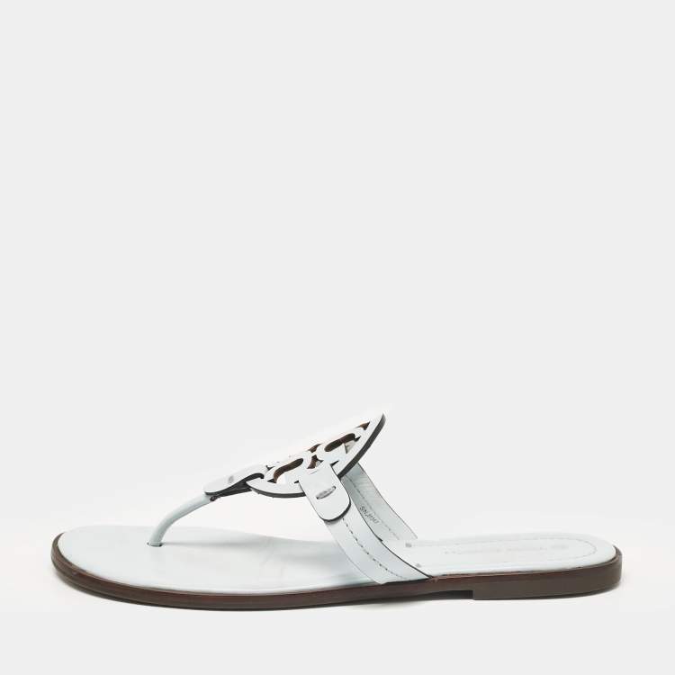 مملوكة مسبقًا Tory Burch Light Blue Leather Miller Thong Flats Size 39