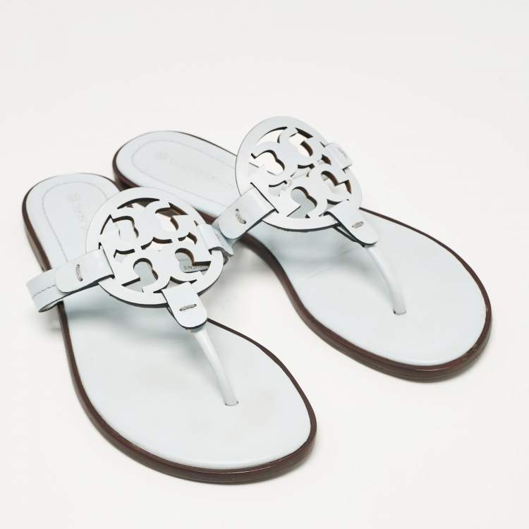 مملوكة مسبقًا Tory Burch Light Blue Leather Miller Thong Flats Size 39