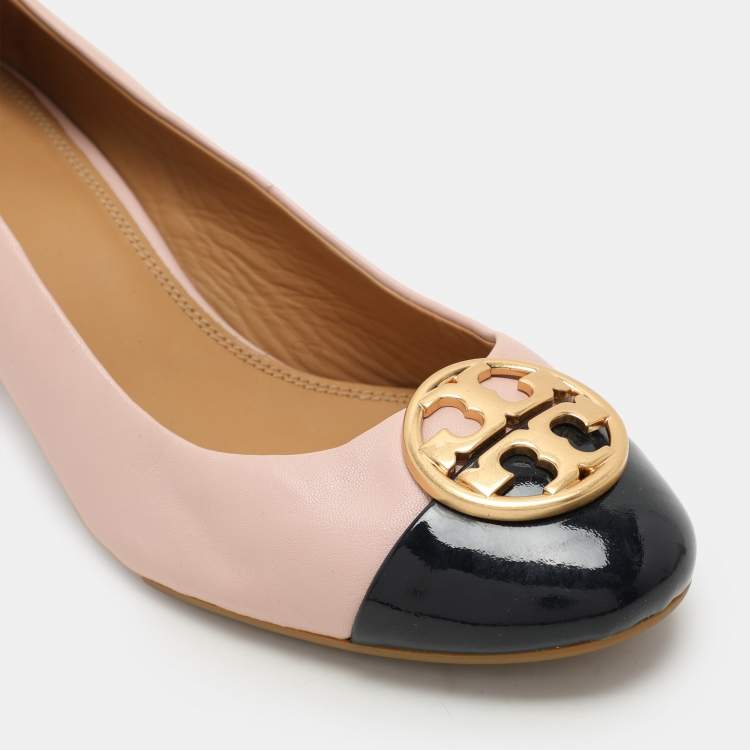 Pre Owned Tory Burch Pink Leather Patent Leather Chelsea Block Heel Pumps 40