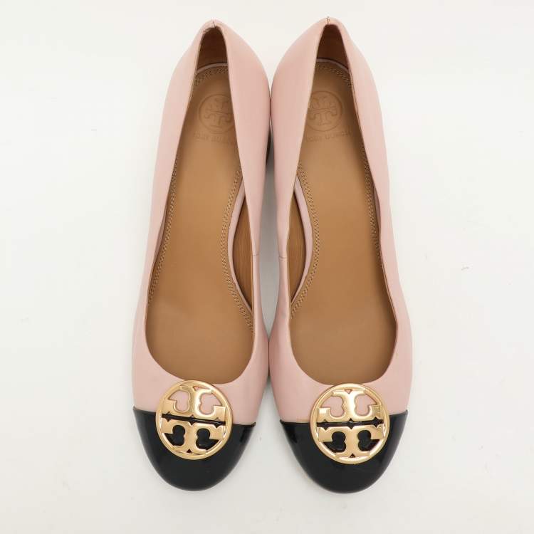 Pre Owned Tory Burch Pink Leather Patent Leather Chelsea Block Heel Pumps 40