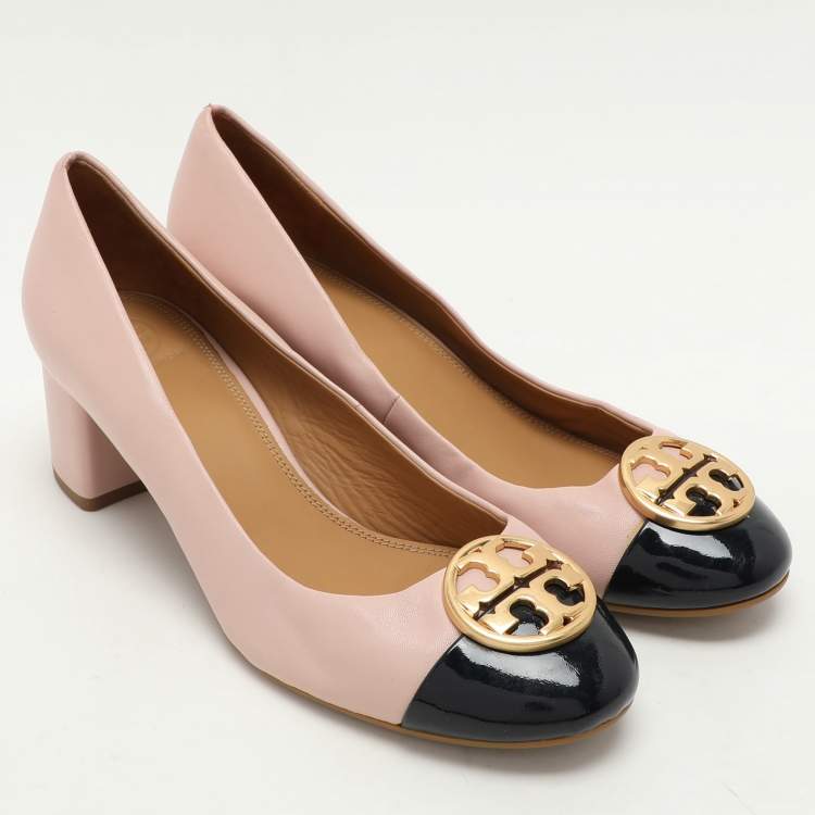 Pre Owned Tory Burch Pink Leather Patent Leather Chelsea Block Heel Pumps 40