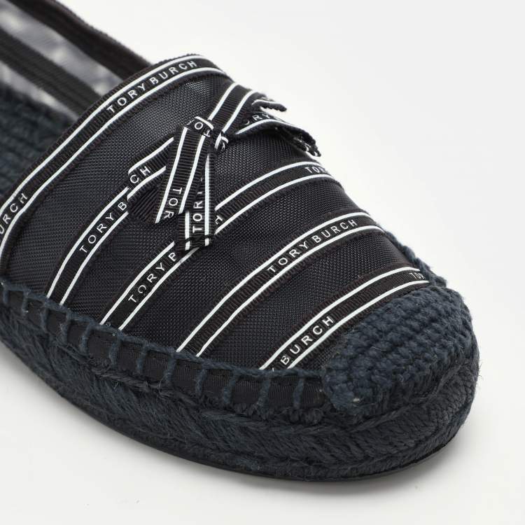 Pre Owned Tory Burch Navy Blue Mesh Platform Espadrilles 37.5