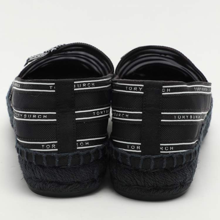 Pre Owned Tory Burch Navy Blue Mesh Platform Espadrilles 37.5