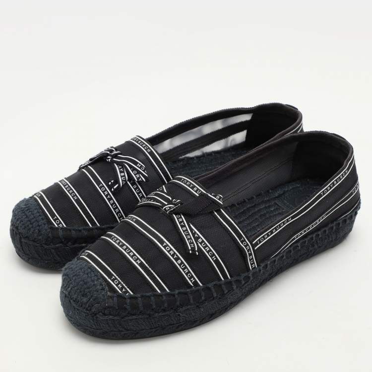 Pre Owned Tory Burch Navy Blue Mesh Platform Espadrilles 37.5
