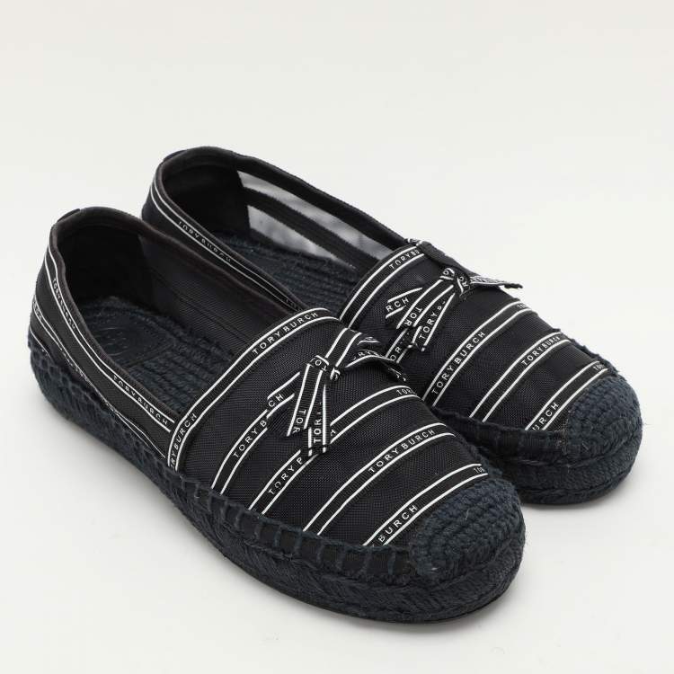 Pre Owned Tory Burch Navy Blue Mesh Platform Espadrilles 37.5