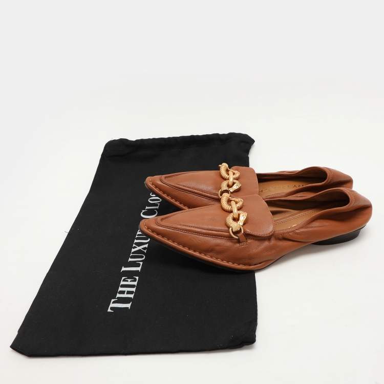 Pre Owned Tory Burch Brown Leather Jessa Loafers 37