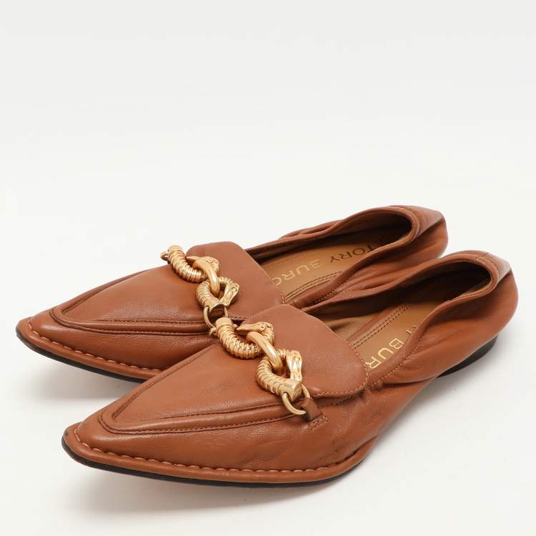Pre Owned Tory Burch Brown Leather Jessa Loafers 37